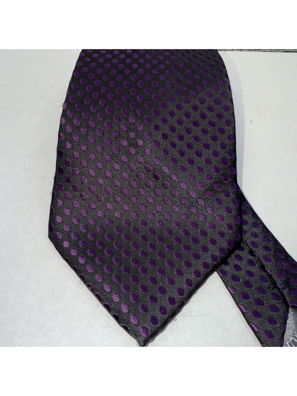 Giorgio Armani Tie 100% Silk Made Italy Purple Black Polka Dot Designer Necktie